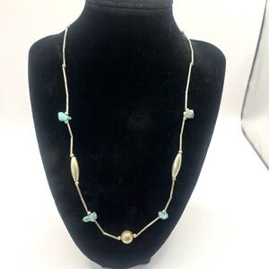 Vintage Turquoise‎ Nugget Sterling Silver Round & Melon Bead Necklace